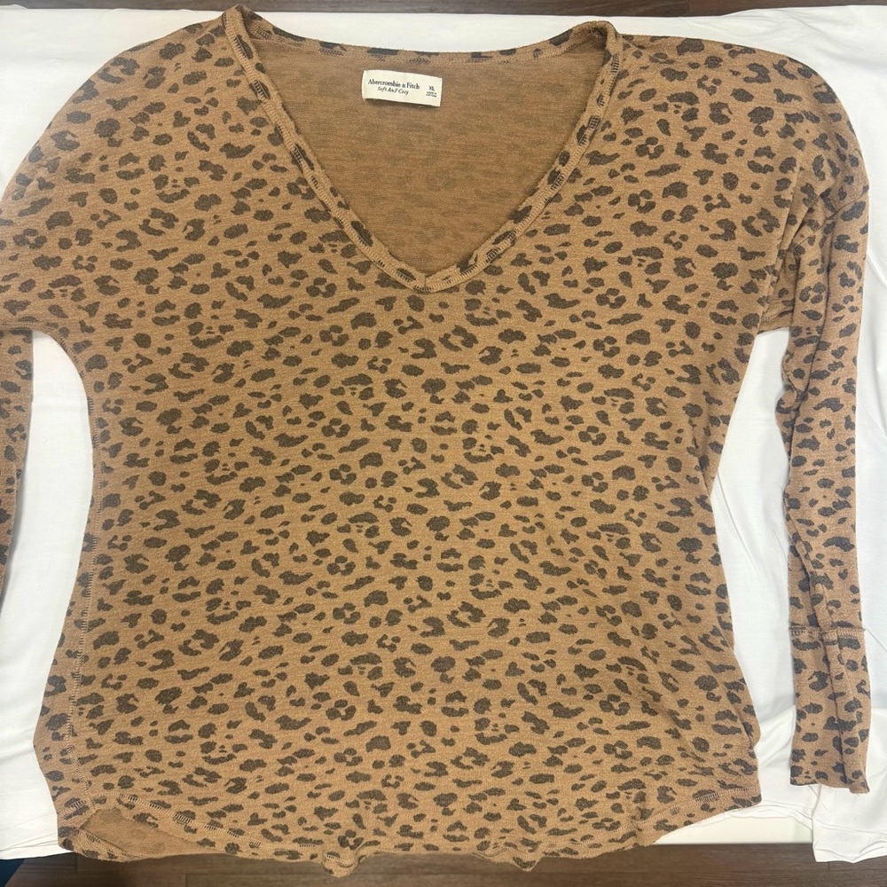 Abercrombie & Fitch Tan Leopard Print Long Sleeve Top